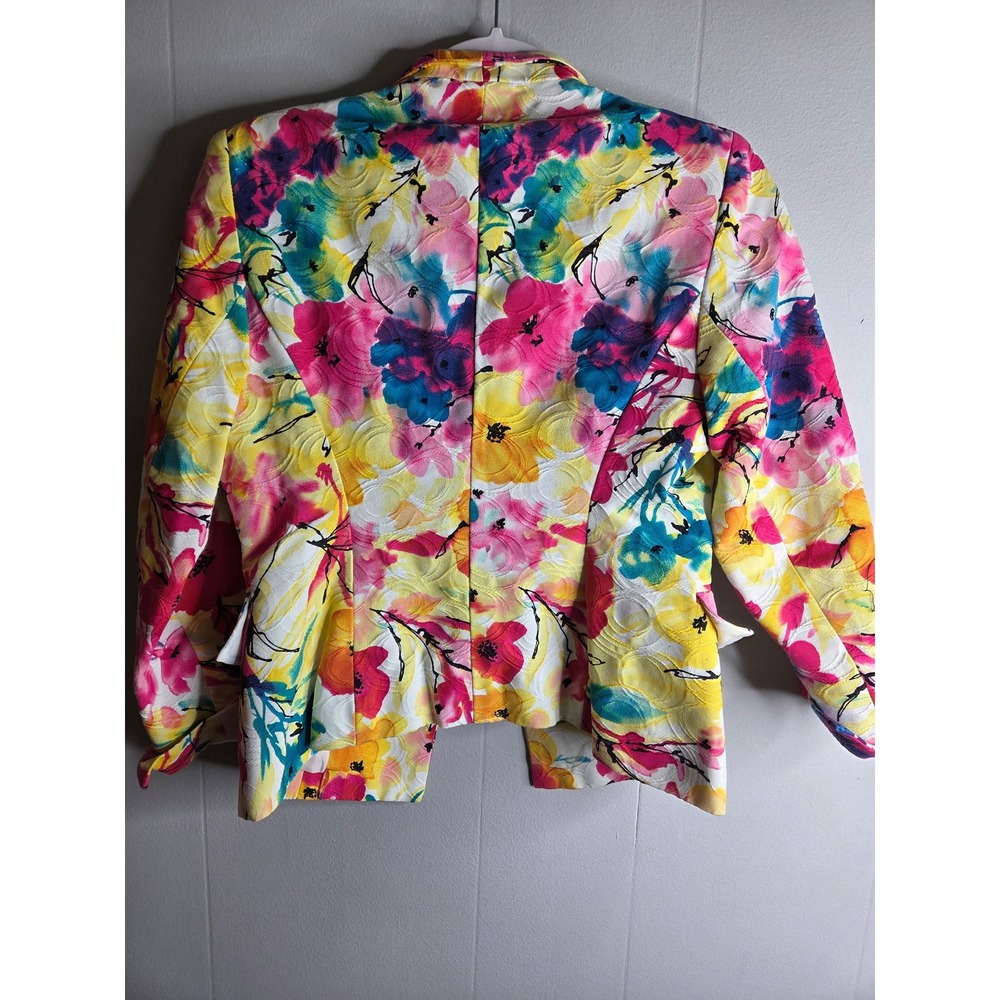 Investments Petites Floral Watercolor Blazer Yellow Pink Teal Cotton Size 6P - Picture 4 of 5